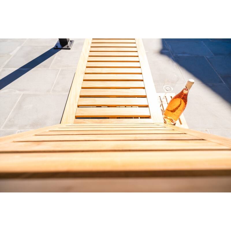 Nordic Style Teak Natural Chaise Lounger with Side Table - N/A