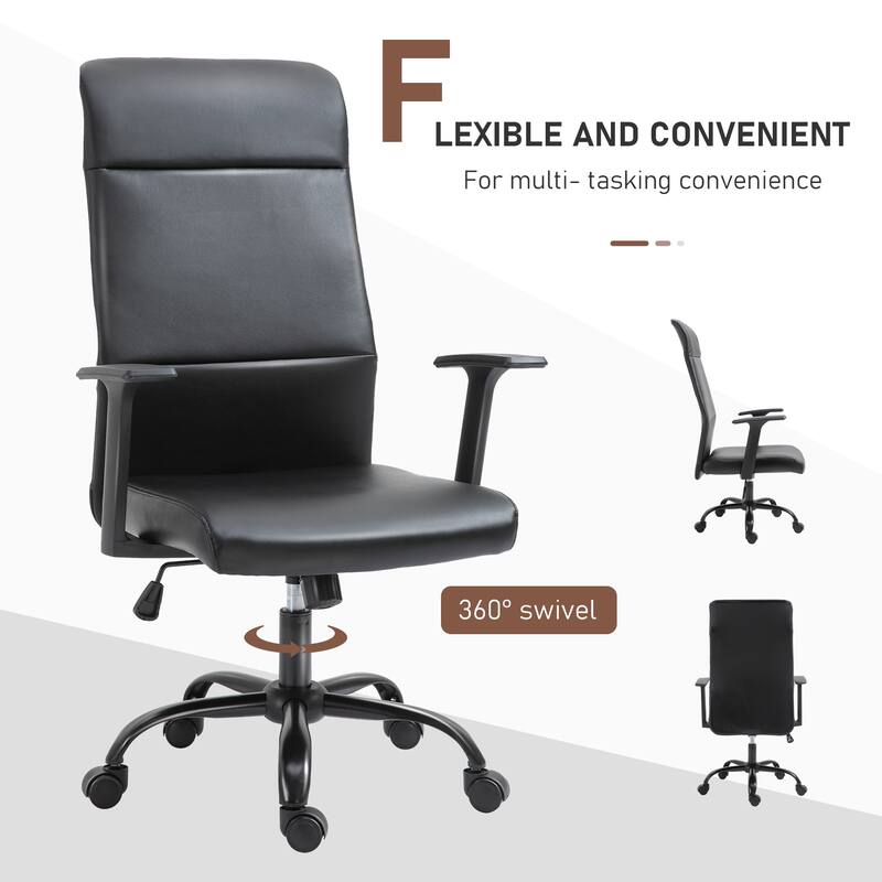 Vinsetto Office Desk Chair High-Back Faux Leather Executive Conference Task Chair with Rocking Function, 360 Swivel Wheel, Black