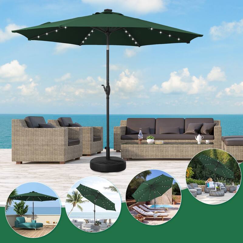 10ft Patio Umbrella with Lights Outdoor Solar Umbrella