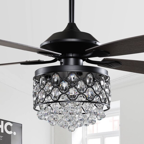 52" 5 Blades Ceiling Fan Light Retro Crystal Chandelier Fan Lamp w/ Remote 