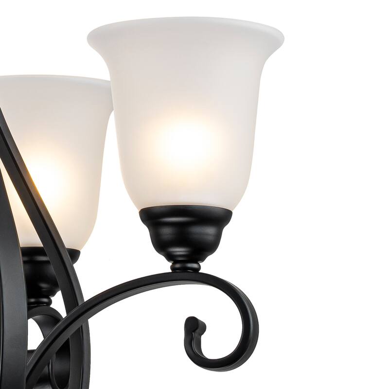 Matte Black 4-Light Candelabra Chandelier with Bell Glass Shades - Dia.8.39-in