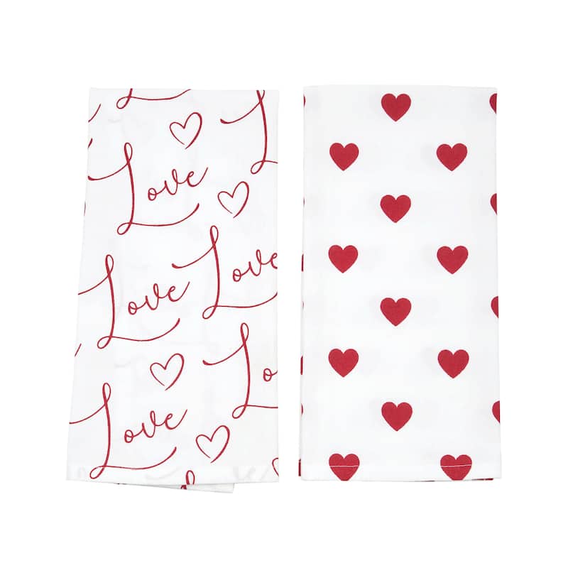 Love Heart Cotton Kitchen Towel Set of 2