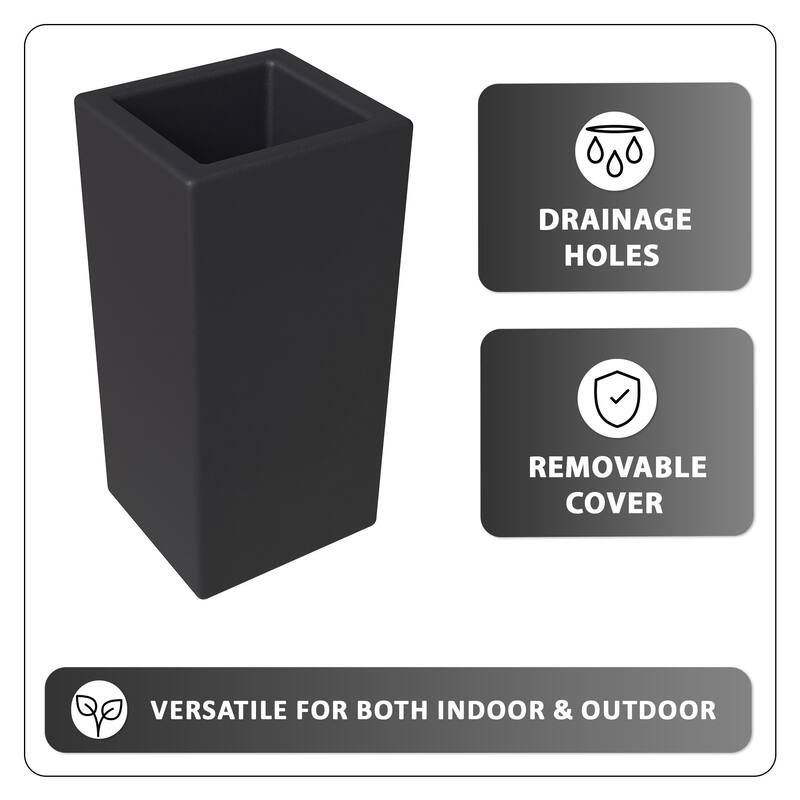 Terra Modern Tall Square in Fiberstone and MGO Clay Planter With Drainage Holes Durable Indoor Outdoor Decorative Plant Pot