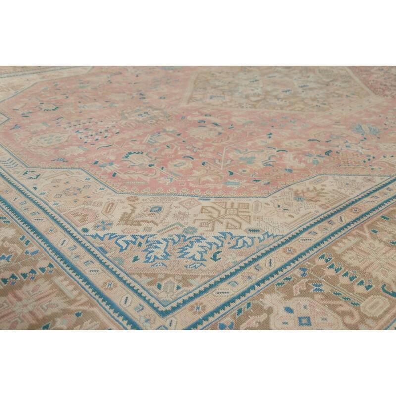 Pink Geometric Tabriz Persian Vintage Area Rug Handmade Wool Carpet - 8'0"x 11'5"