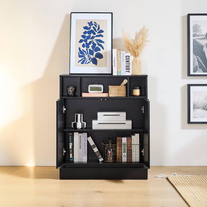 Farmhouse Fluted Sideboard Cabinet with Adjustable Shelves, Buffet Storage Cabinet with Doors