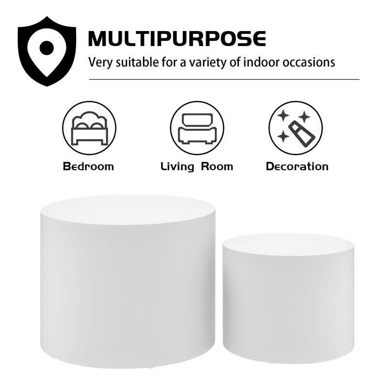 Modern Farmhouse Round Accent Nesting Side Coffee Table Set (Set of 2)
