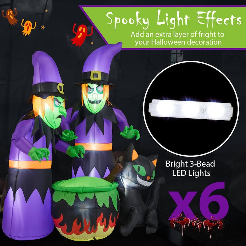 6 Ft Inflatable Halloween Witches Blow up 2 Scary Witch w/Cat Décor