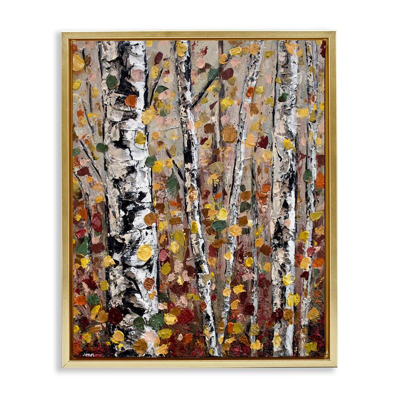 Stupell Autumn Birch Trees Abstract Leaves Framed Floater Canvas Wall Art by Jen Seeley