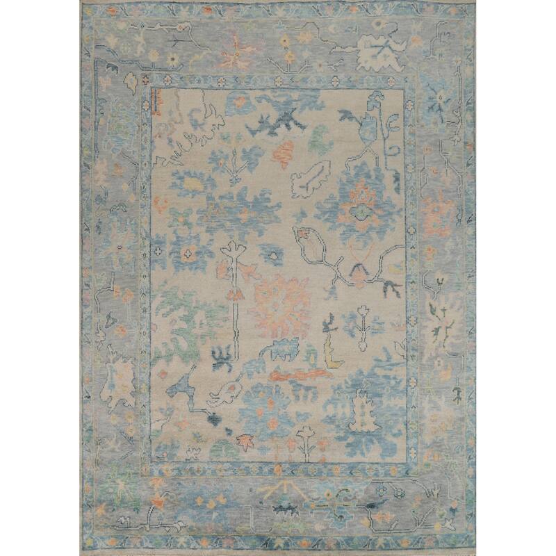 Oushak Indian Area Rug Handmade Beige Wool Carpet - 8'0" x 10'5"