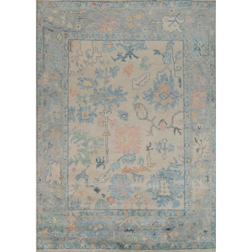 Oushak Indian Area Rug Handmade Beige Wool Carpet - 8'0" x 10'5"