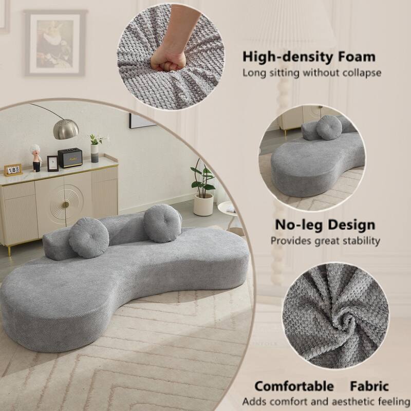 105.5" Curved Sofa, Modern Living Room Upholstered Sofa with 2 Throw Pillows, Leisure Cloud Couch for Apartment, Office