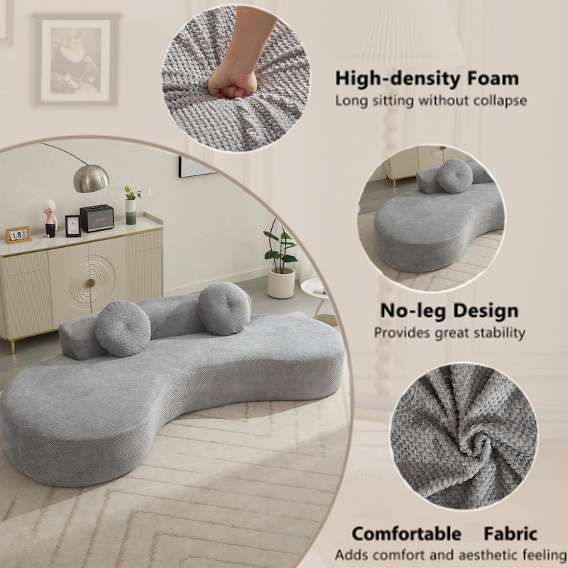 Curved Sofa 105.5-Inch - Modern Couch for 2, Soft Corduroy