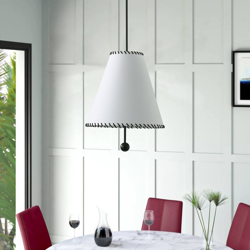 3-Light Off-White Fabric Shade Pendant Lighting - 16.5"D×4.7"W×86.5"H(Adjustable)
