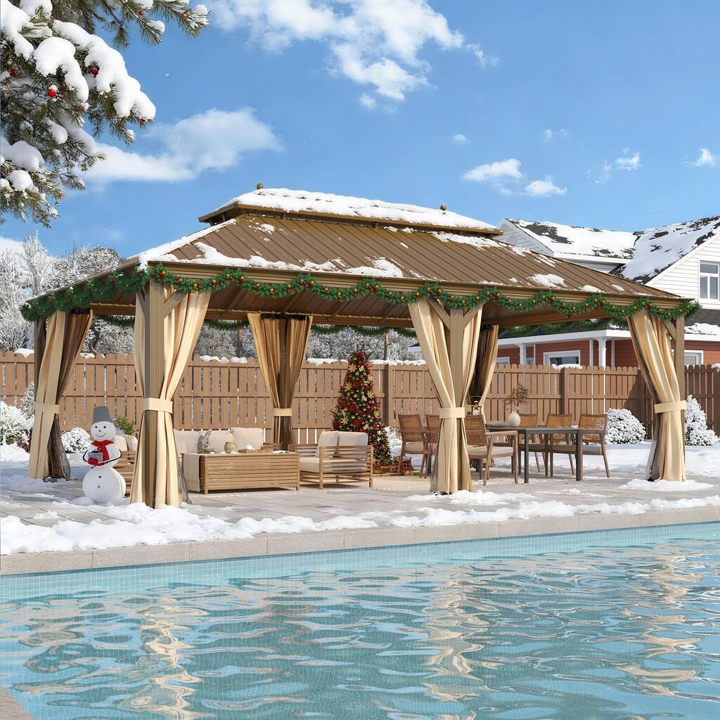 EROMMY 14x22 Outdoor Pergola with Galvanized Steel Roof, Aluminum Structure, and Vertical Rain Drainage System