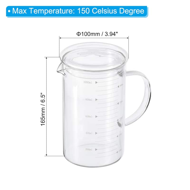Glass Measuring Cup, 3.3 Borosilicate Glass with Glass Lid for kitchen - White - 1000ml