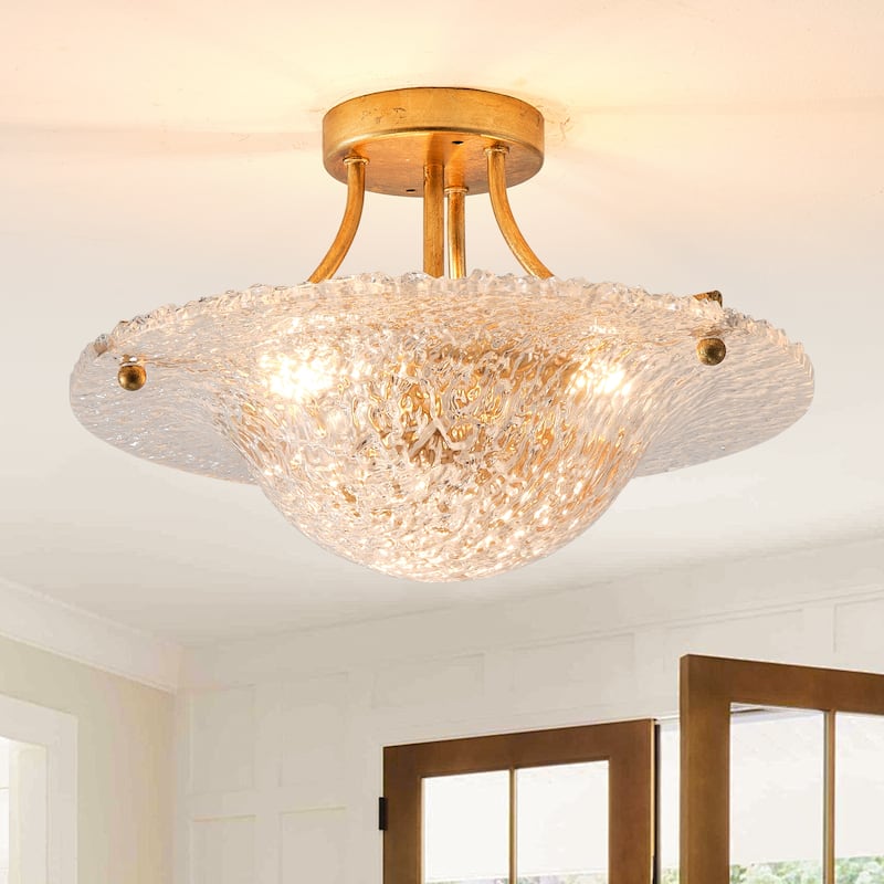 Vintage Distressed Gold Modern Semi-Flush Mount Ceiling Light - 15.8-inch W x 9.8-inch H