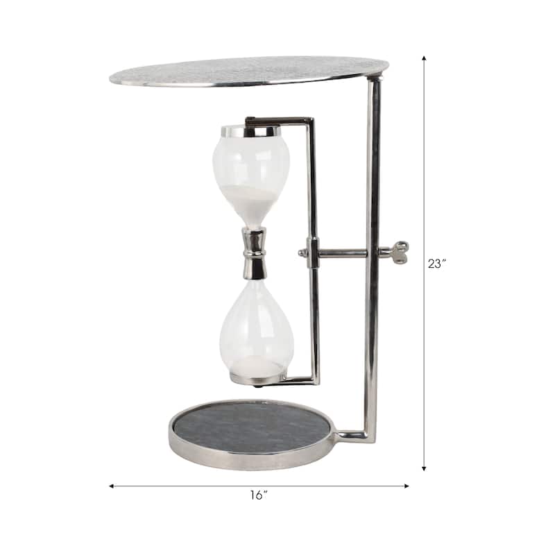 Metal Glass Accent Side Table Hourglass Base Round Design Home Decor - 16" x 16" x 23"