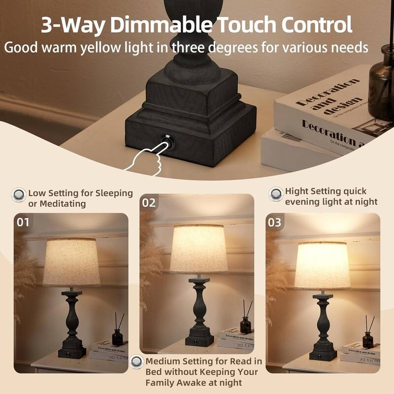 Touch Lamps for Bedroom Set of 2,Bed-Side Table Lamps