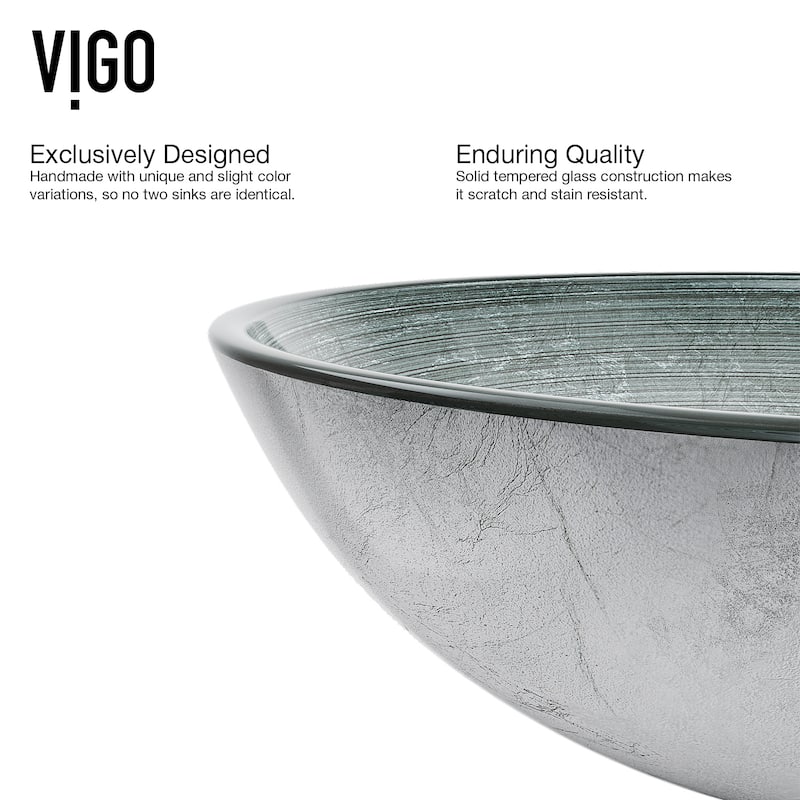 VIGO Giovanni 17"L x 17"W Glass Vessel Sink and Linus 12"H Faucet Set