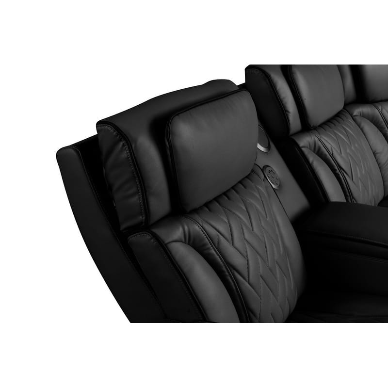 Jazz 117"W Leather Aire Power Reclining Sectional Sofa w/Power Headrest, Bluetooth Speakers, LED, USB, Storage & Cupholders