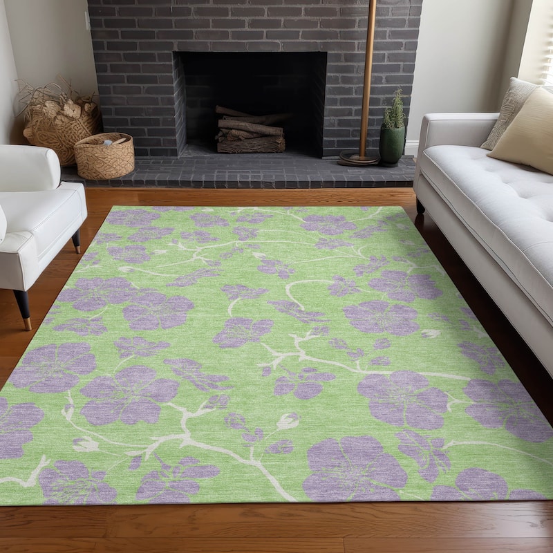 Machine Washable Indoor/ Outdoor Floral Zen Chantille Rug