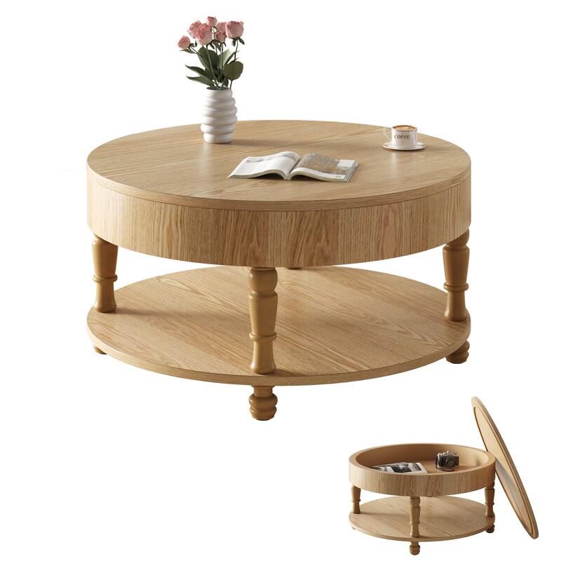 GDF Studio - Modern Solid Wood Storage Coffee Table with Hidden Compartment