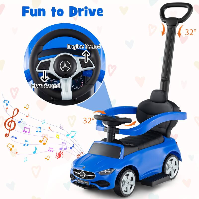 Gymax 3-in-1 Toddler Push Car w/Adjustable Canopy Under Seat Storage