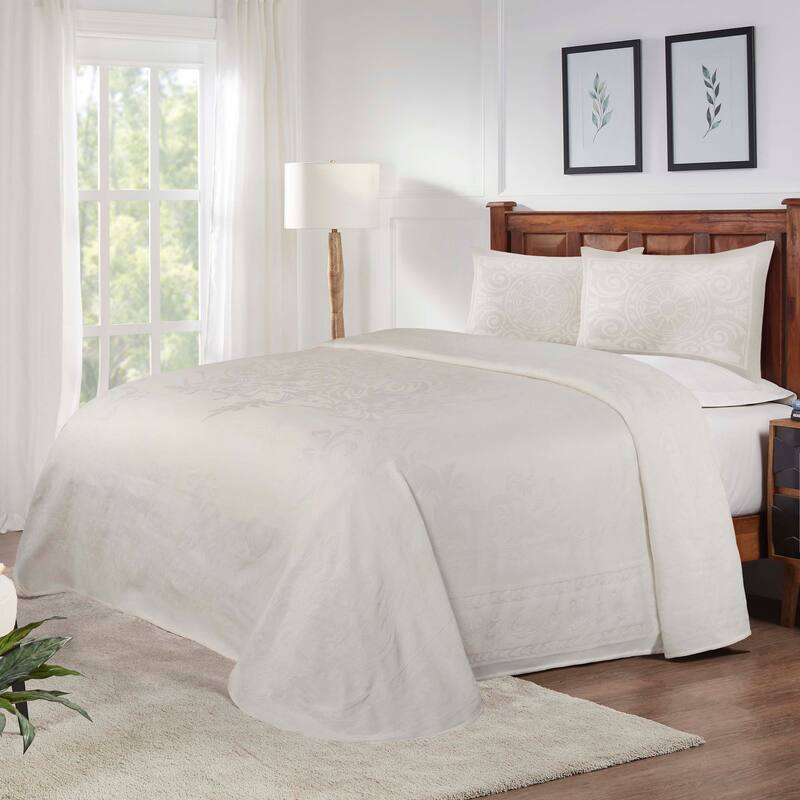 Cotton Blend Oversized Vintage Medallion Bedspread Set by Superior - Off-White - Queen
