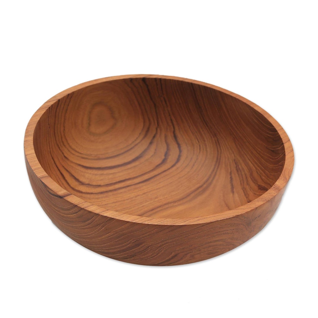 Handmade Calm Lumber Teakwood Serving Bowl (Indonesia) - 3.5" H x 9.75" Diam.