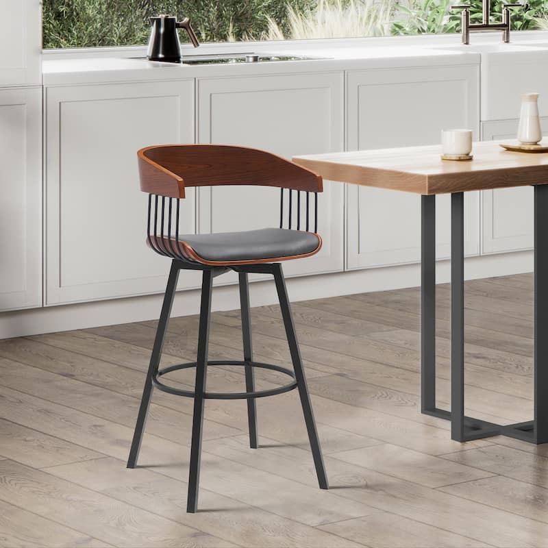 Athena Wood and Metal Upholstered Bar or Counter Swivel Stool - Grey/Walnut - Bar Height