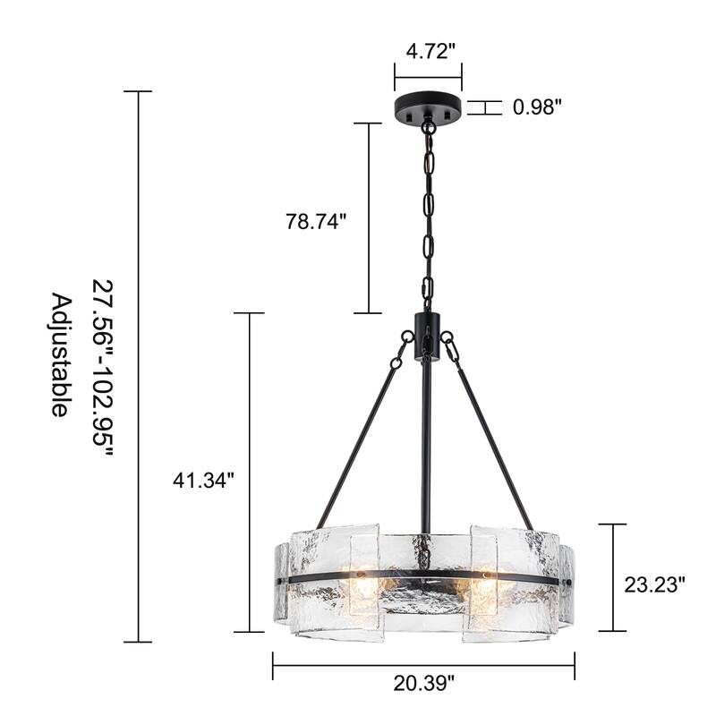 Dimmable Large Drum Glass Chandelier for Dining Room High Ceiling Living Room