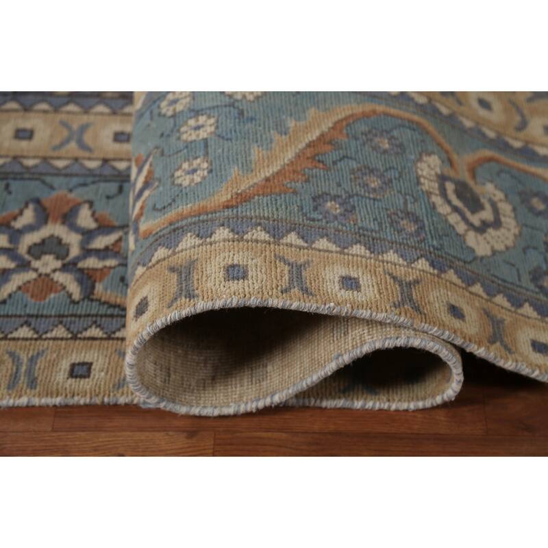 Light Blue Tabriz Persian Vintage Area Rug Hand-Knotted Wool Carpet - 9'7"x 12'6"