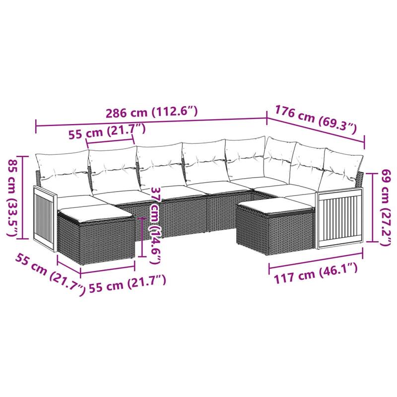 vidaXL Patio Sofa Set with Cushions Outdoor Conversation Furniture Poly Rattan