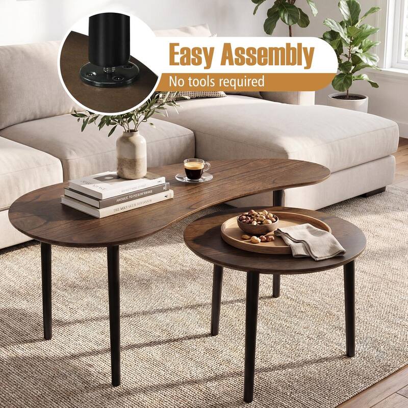 Gymax Nest Coffee Tables Set of 2 Modern Accent Tables w/ Solid Wood