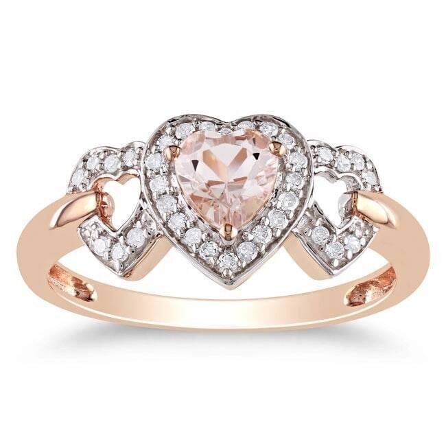Miadora 10k Pink Gold Morganite and 1/8ct TDW Diamond Heart Ring (G-H, I2-I3)