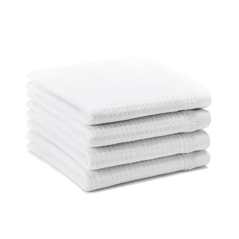TOWN & COUNTRY BASICS 4-Piece Waffle Woven Terry Stripe Washcloth Set, 13x13-Inch, 100% Cotton, Quick Dry - 13"x13"