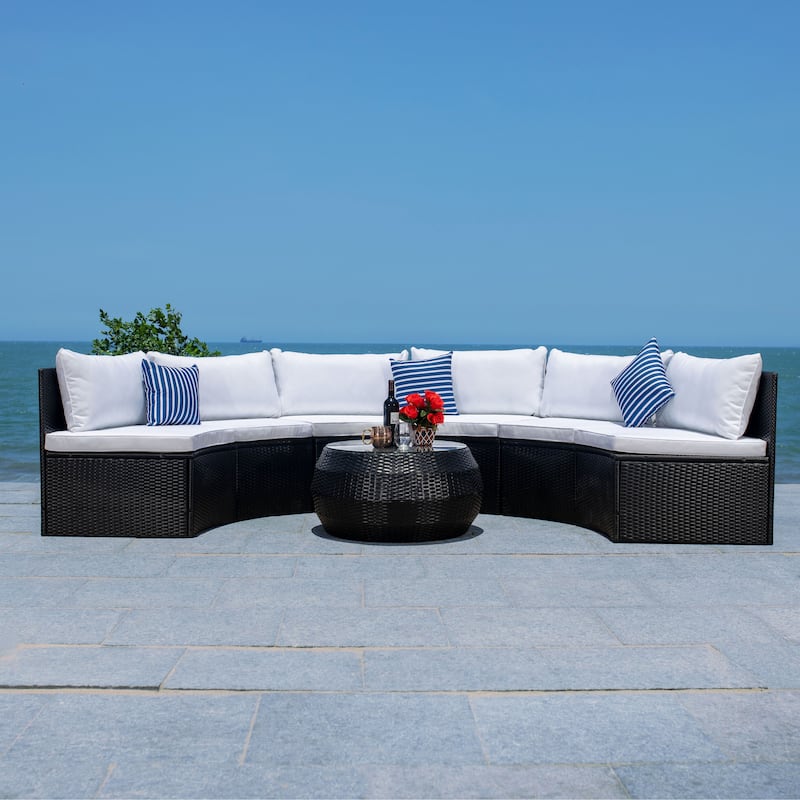 SAFAVIEH Outdoor Patio Furniture Jesvita Demilune Half-Moon Wicker Patio Set