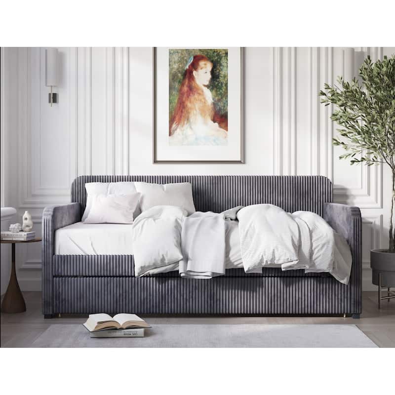 Melissa Twin Upholstered Daybed with Trundle - Grey