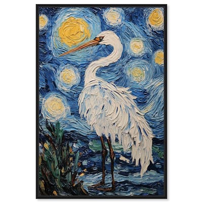Crane in Starry Night Canvas by Art Remedy