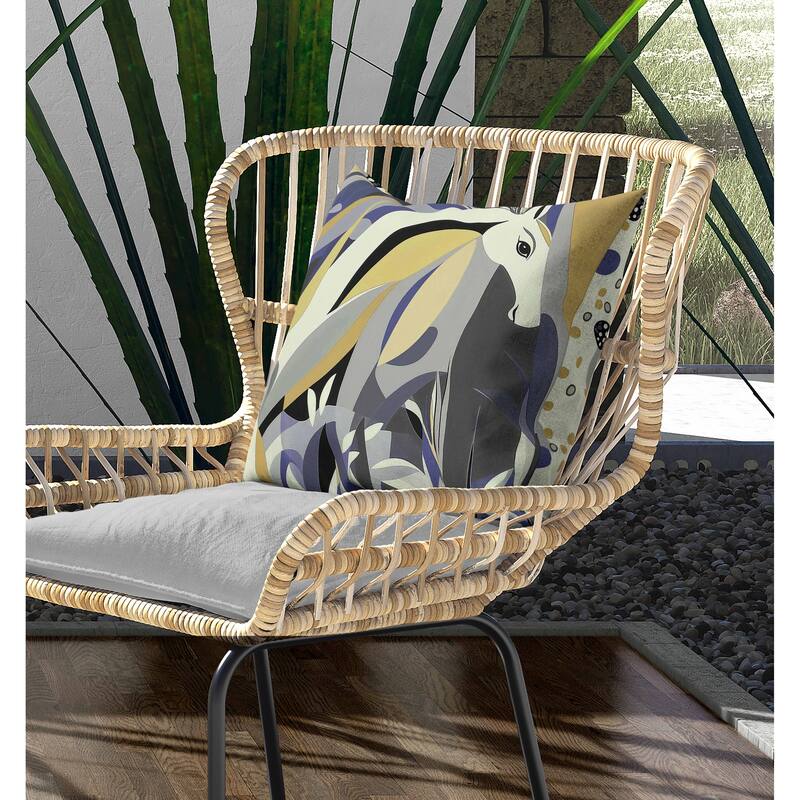 Mythical Horse Indoor/Outdoor Reversible Throw Pillow Blue and Gray