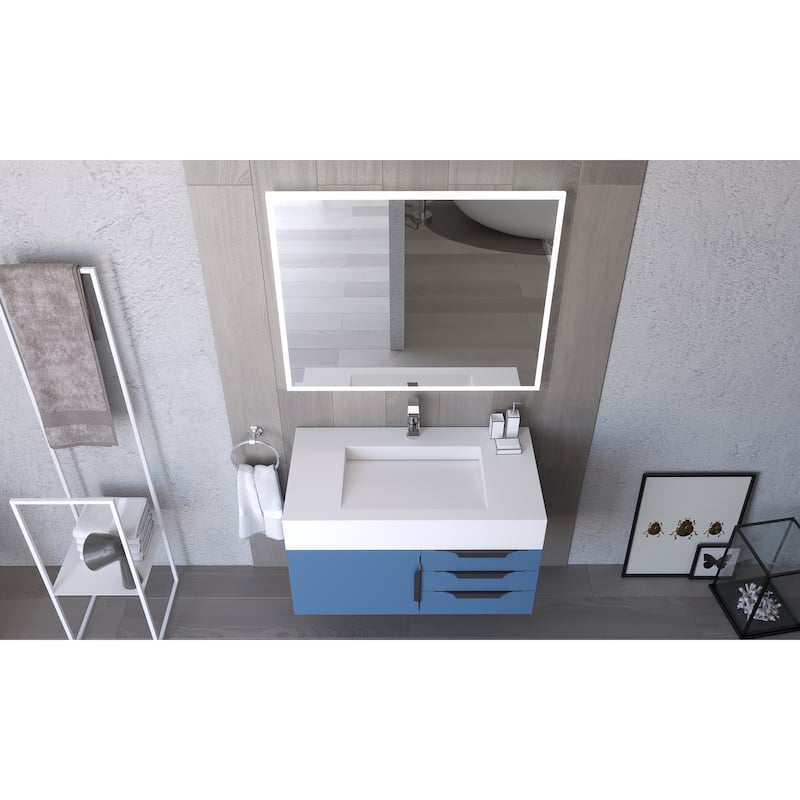 Nile 36-Inch Wall Mounted Bathroom Vanity Set w/ White Top