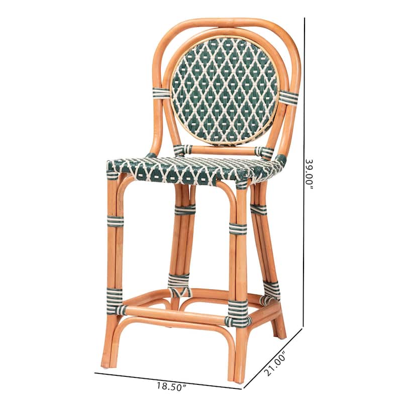 Mattie Rattan Bistro Counter Stool - Handwoven Accent Seating with Backrest for Kitchen Island or Indoor/Outdoor Lounge