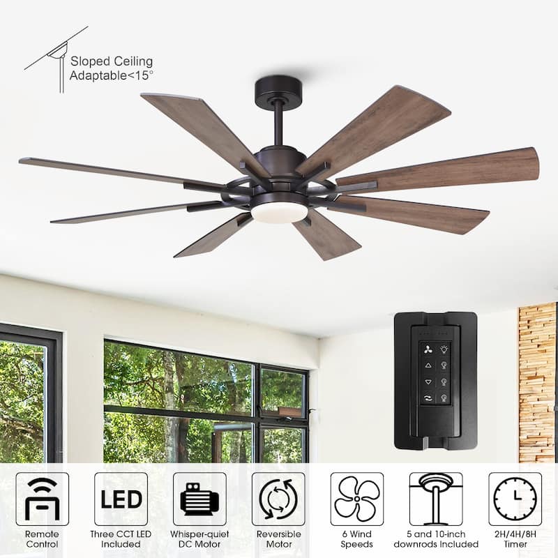 60" Oil-rubbed Bronze Large Windmill Ceiling Fan with Light and Remote - 60 Inches