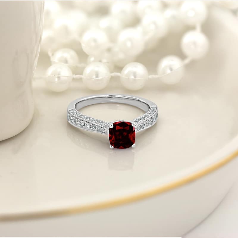 Auriya 1ct Unique Cushion-cut Garnet and Diamond Engagement Ring 3/8ctw 14k Gold