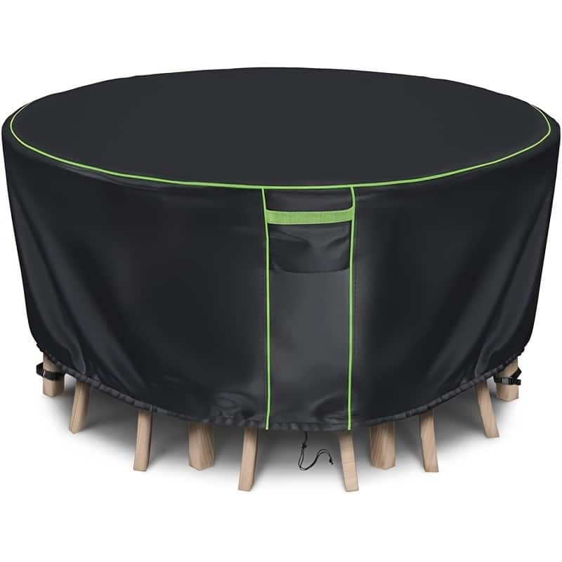 Black Polyester Patio Furniture Cover For Dining table (round) - 85"Dx28"H