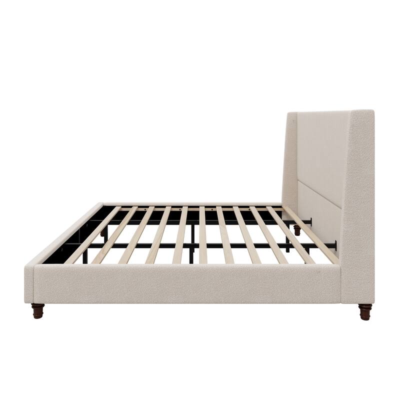 Christopher Knight Home - Modern 52.7" Tall Wingback Boucle Upholstered Platform Bed Frame with Solid Wood Legs & Slat Support