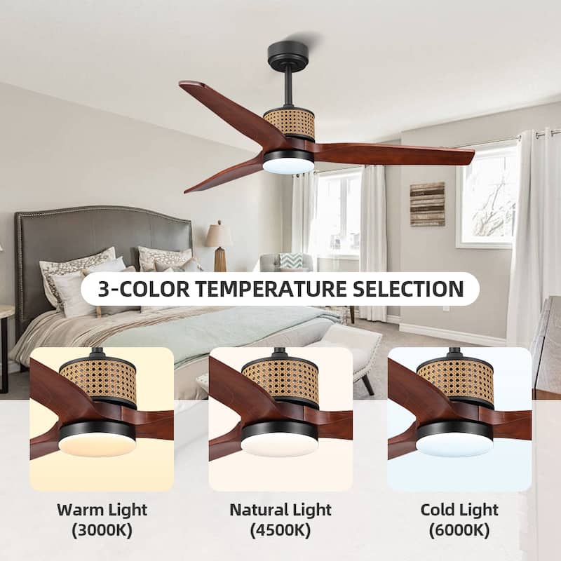 MLiAN 52 In. 3 Solid Wood Indoor Ceiling Fan with Light Kit - 52"