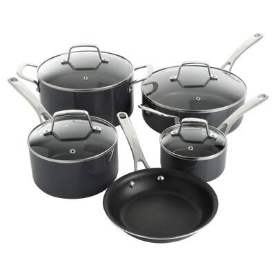 Martha Stewart 10 Piece Aluminum Nonstick Enamel Cookware Set in Gray with Lids