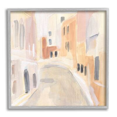 Stupell Soft City Pathway Delicate Coastal European Buildings Framed Wall Art - Yellow