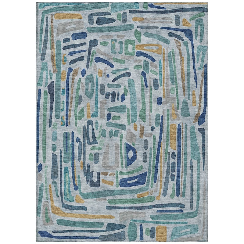 Machine Washable Indoor/ Outdoor Global Geo Chantille Rug